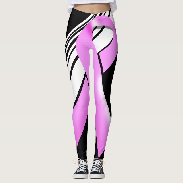 Modern rosa bröstcancermedvetenhet mönster leggings (Framsida)