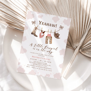 Modern Rosa Brown Little Cowgirl Baby Shower Inbjudningar