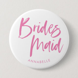 Modern Rosa Brush Script Bridesmaid Namn Knapp