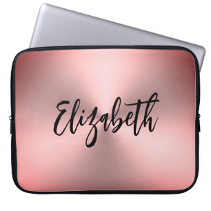 Modern Rosa Brushed Metall-utsektskript Namn Laptop Fodral