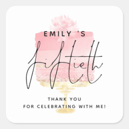 Modern Rosa Cake Namn 50:e Födelsedagsfesten Tack Fyrkantigt Klistermärke