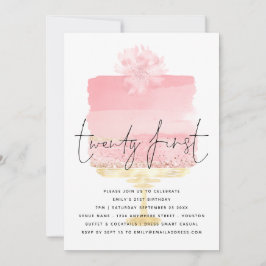Modern Rosa Cake Script 21:a födelsedagen Inbjudningar