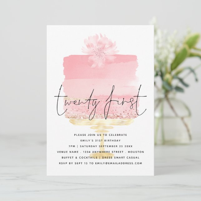 Modern Rosa Cake Script 21:a födelsedagen Inbjudningar (Stående Fram)