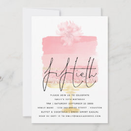 Modern Rosa Cake Script Overlay 50:e födelsedagen Inbjudningar