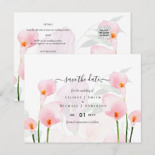 Modern Rosa Calla Lily Bröllop Spara QR-kod Vykort