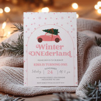 Modern Rosa Car Winter Onederland 1:a födelsedag