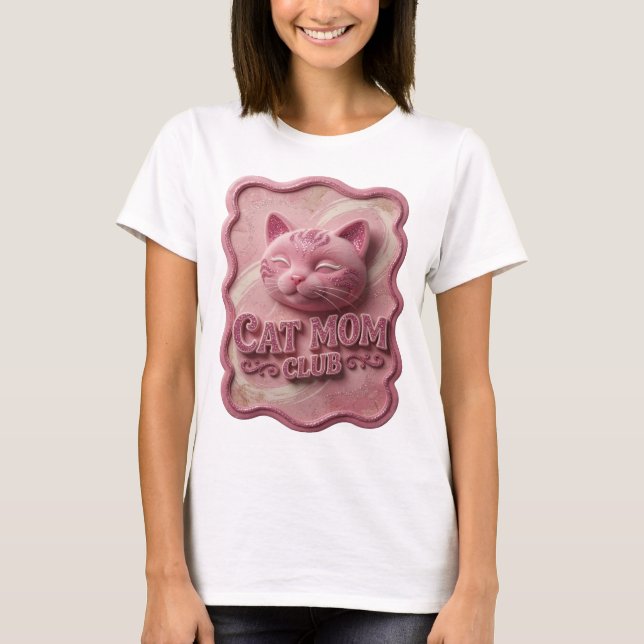 Modern rosa CAT MOM CLUB T-shirt (Framsida)