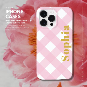 Modern Rosa Check Anpassningsbar iphone case med N