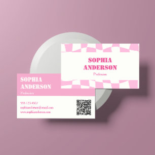 Modern Rosa Checkated-Affärskort med QR-kod Visitkort
