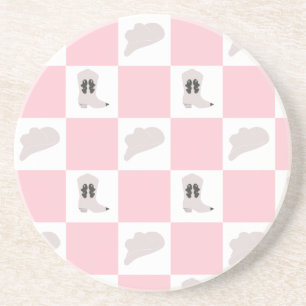 Modern Rosa Checkated Cowgirl Rodeo Mönster Underlägg