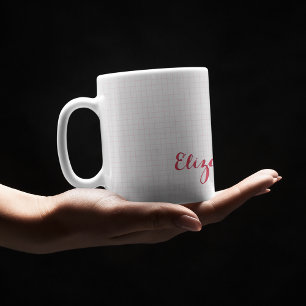 Modern Rosa Checkated Elegant Typography Namn Chic Två-Tonad Mugg