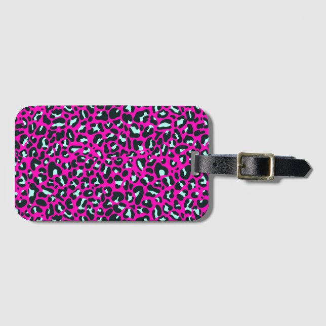 Modern Rosa Cheetah Leopard Animal Print Bagagebricka (Framsida horisontal)