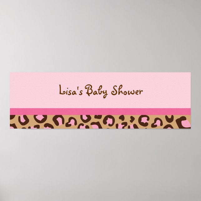 Modern Rosa Cheetah Print Baby Shower Banner Sign Poster (Framsidan)