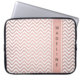 Modern Rosa Chevron Mönster Girly Faux Ro Guld Laptop Fodral