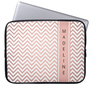 Modern Rosa Chevron Mönster Girly Faux Ro Guld Laptop Fodral