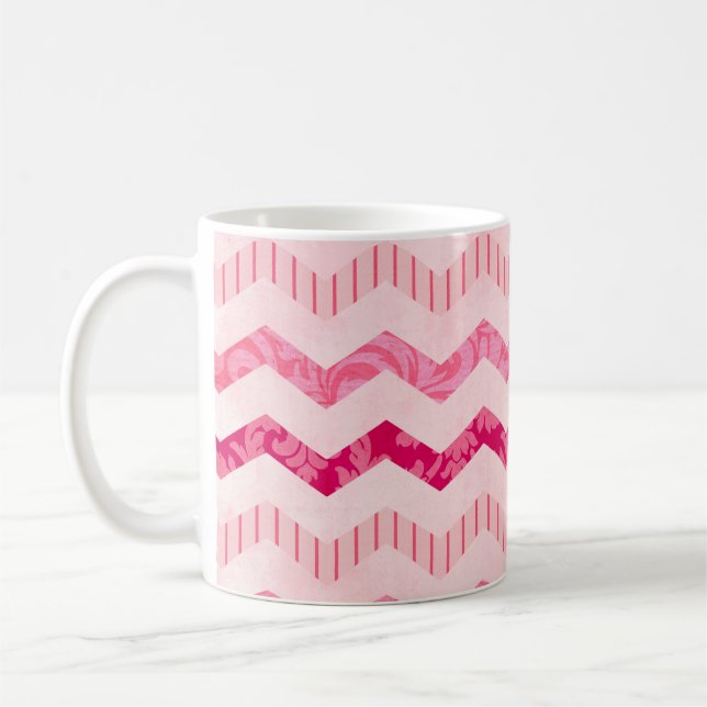 Modern Rosa Chevron Mönster Kaffemugg (Vänster)