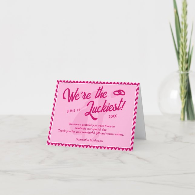 Modern Rosa Chevron Randig Bröllop Tack Kort (Framsida)