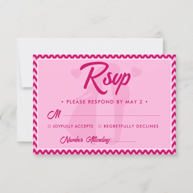 Modern Rosa Chevron Randig QR-kod Bröllop OSA Kort (Framsida)