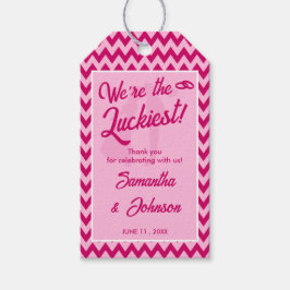 Modern Rosa Chevronrandig Bröllopsfavor Presentetikett