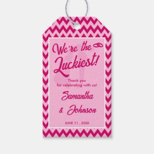 Modern Rosa Chevronrandig Bröllopsfavor Presentetikett