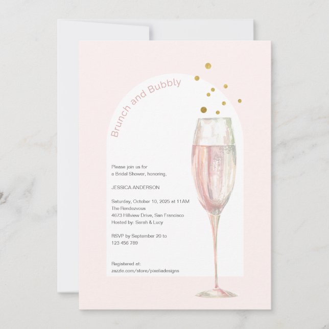 Modern Rosa chic stoppar möhippan med bubbelchampa Inbjudningar (Framsida)