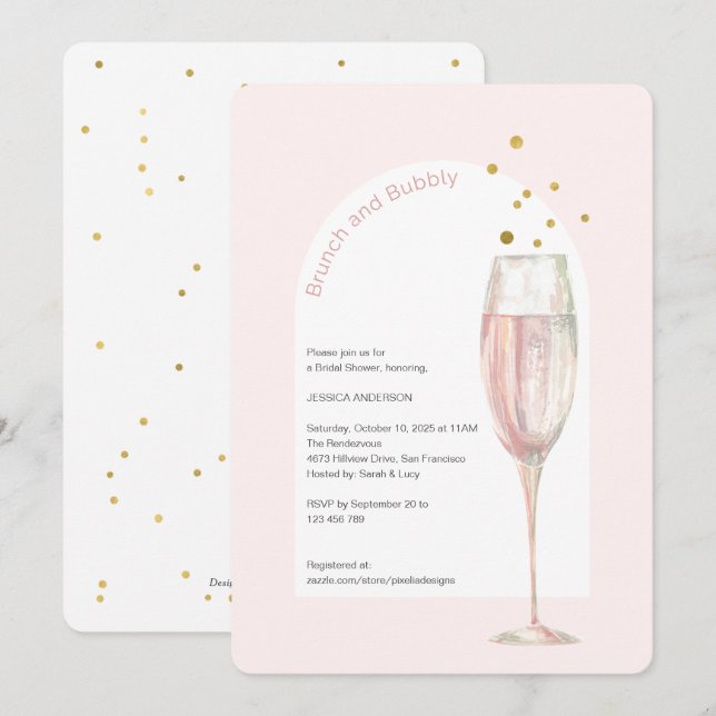 Modern Rosa chic stoppar möhippan med bubbelchampa Inbjudningar (Fram/baksida)