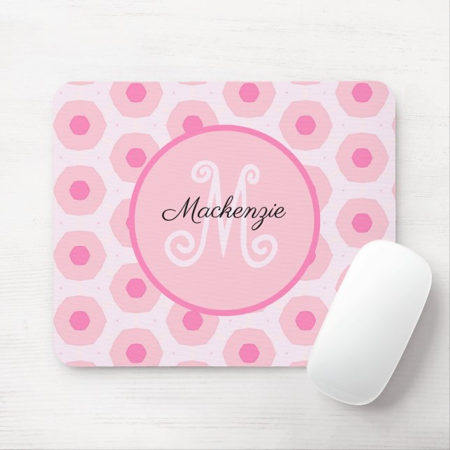 Modern Rosa Circle Dots Geometric Monogram Musmatta (Med mus)