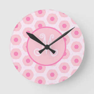 Modern Rosa cirkel dockar geometriskt monogram Rund Klocka