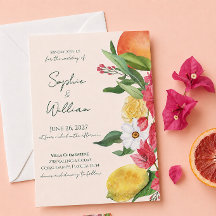 Modern Rosa Citrus Trädgård Bröllopsinbjudan