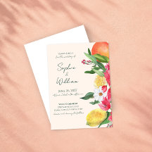 Modern Rosa Citrus Trädgård Bröllopsinbjudan
