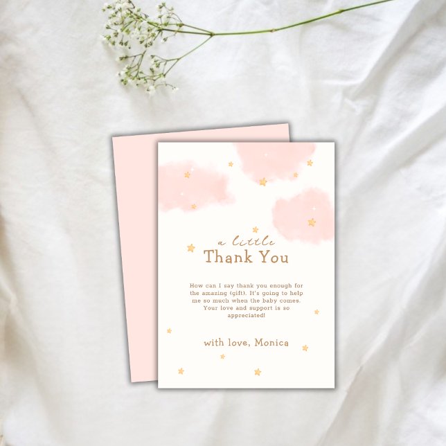 Modern Rosa Cloud Nine Girl Baby Shower Tack Kort (Modern Pink Cloud Nine Girl Baby Shower Thank You Card)