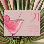 Modern Rosa Cocktail 21:a födelsedagen Inbjudningar<br><div class="desc">Modern 21:a födelsedagsinbjudan med typografi av elegantens chic och minimalistisk design i rosa färg</div>
