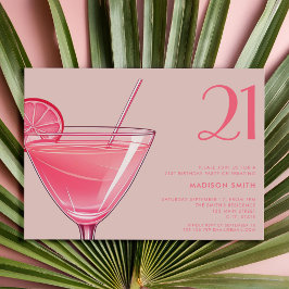 Modern Rosa Cocktail 21:a födelsedagen Inbjudningar
