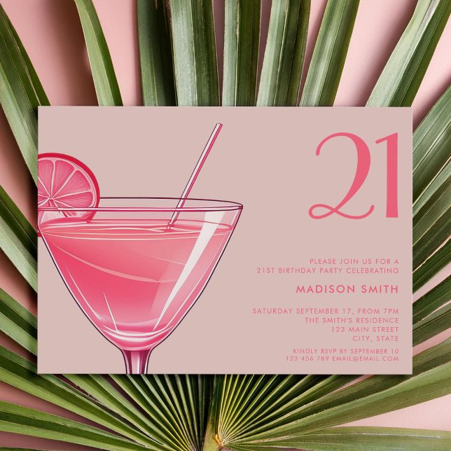 Modern Rosa Cocktail 21:a födelsedagen Inbjudningar (Skapare uppladdad)