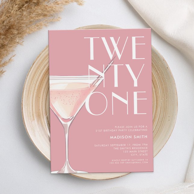 Modern Rosa Cocktail 21:a födelsedagen Inbjudningar (Skapare uppladdad)