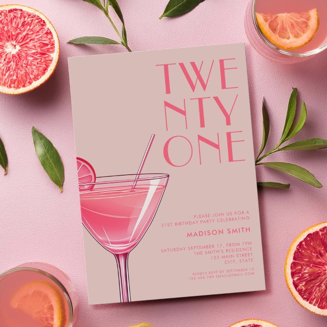 Modern rosa cocktail 21-årsfest inbjudningar (Skapare uppladdad)