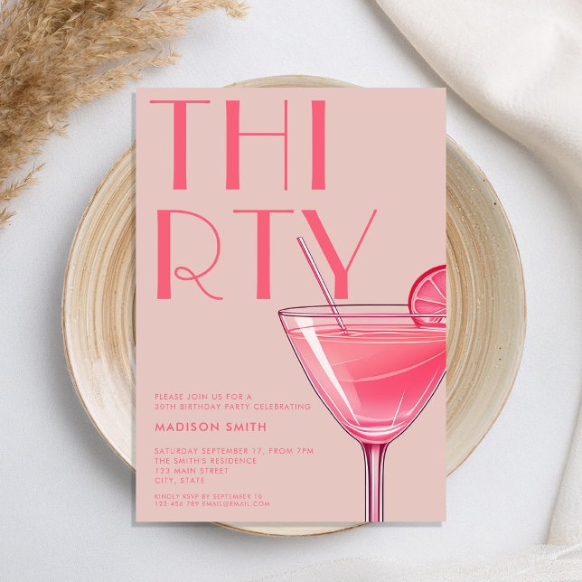 Modern Rosa Cocktail 30års födelsedag Inbjudningar (Skapare uppladdad)