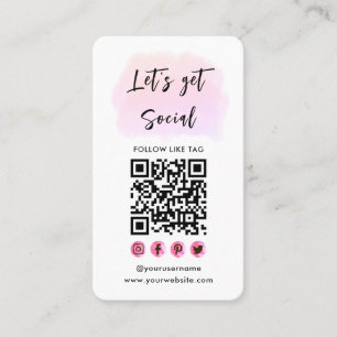 Modern Rosa Connect with US QR Code Social Media Visitkort