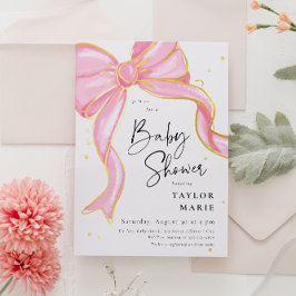 Modern Rosa Coquette Bow Baby Shower Girl Inbjudningar