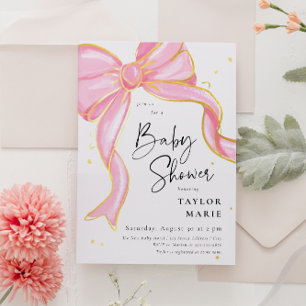 Modern Rosa Coquette Bow Baby Shower Girl Inbjudningar