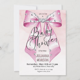 Modern Rosa Coquette Bow Baby Shower Girl Inbjudningar