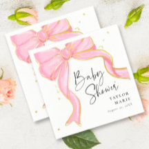 Modern Rosa Coquette Bow Baby Shower Girl
