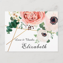 Modern Rosa Coral Blommigt Botaniskt Tack Vykort