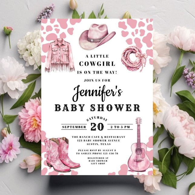 Modern Rosa Cowgirl Bebis Shower Inbjudningar (Modern Pink Cowgirl Baby Shower Invitation)