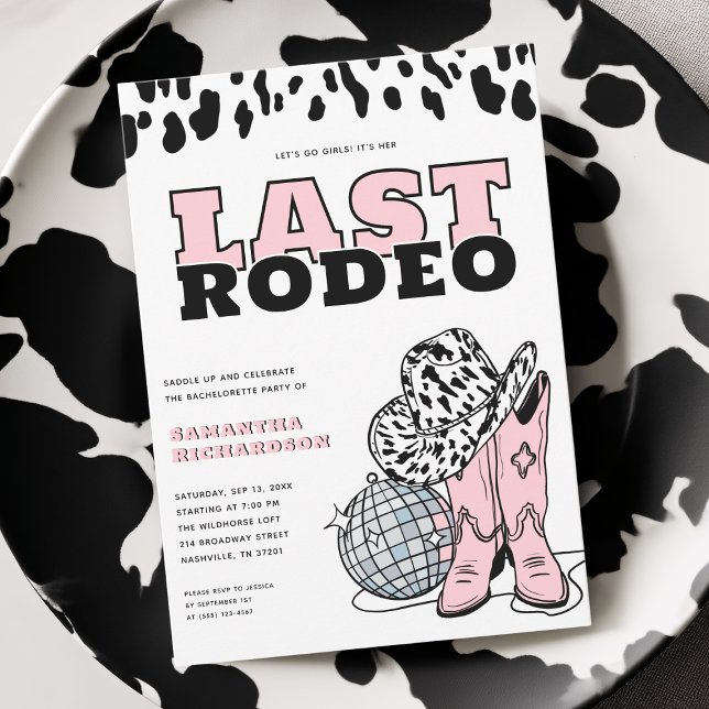 Modern Rosa Cowgirl Last Rodeo Bachelorette Party Inbjudningar (Modern Pink Cowgirl Last Rodeo Bachelorette Party Invitation)