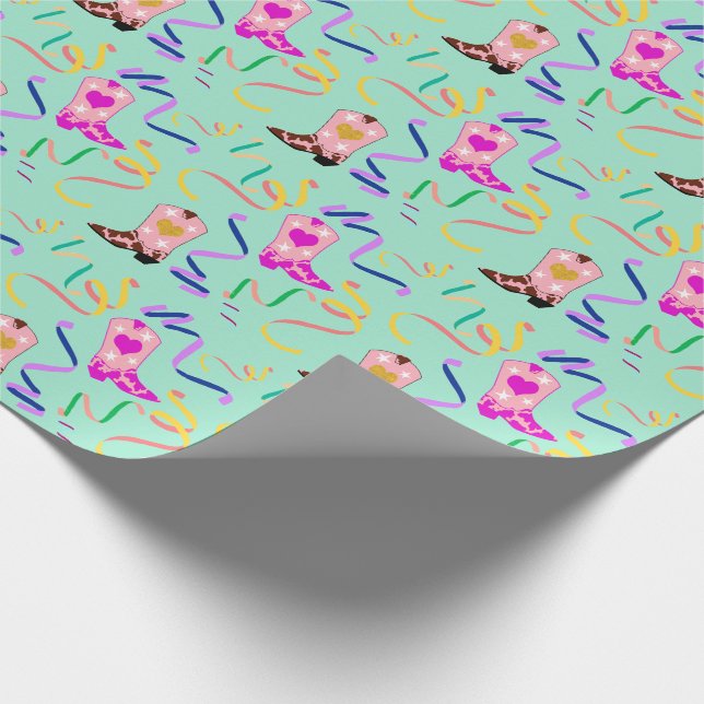 Modern Rosa Cowgirl Western Boots Confetti Mint Presentpapper (Hörn)