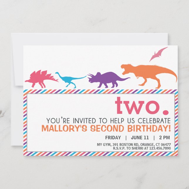 Modern Rosa Dinosaur Silhouette Birthday Inbjudan (Framsida)