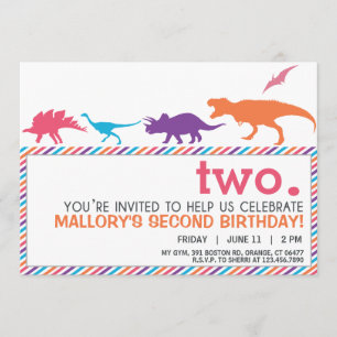 Modern Rosa Dinosaur Silhouette Birthday Inbjudan