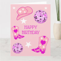 Modern Rosa Disco Boll Cowgirl Hat Boots Birthday