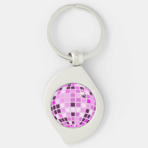 Modern Rosa Disco Boll Swirl Silverfärgad Nyckelring